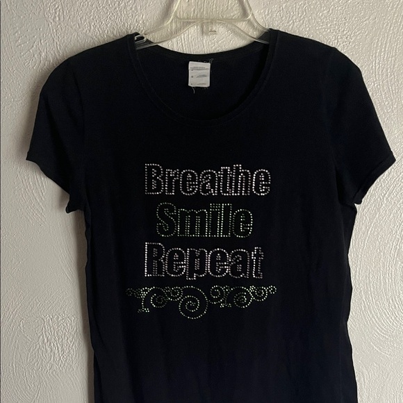 Fruit of the Loom Black Tee with Rhinestone Text - Picture 1 of 1